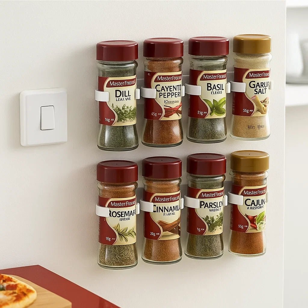 Wall Mounted Spice Rack, Self Adhesive Seasoning Rack for Kitchen, No Drill Spice Jar Holder and Kitchen Organiser