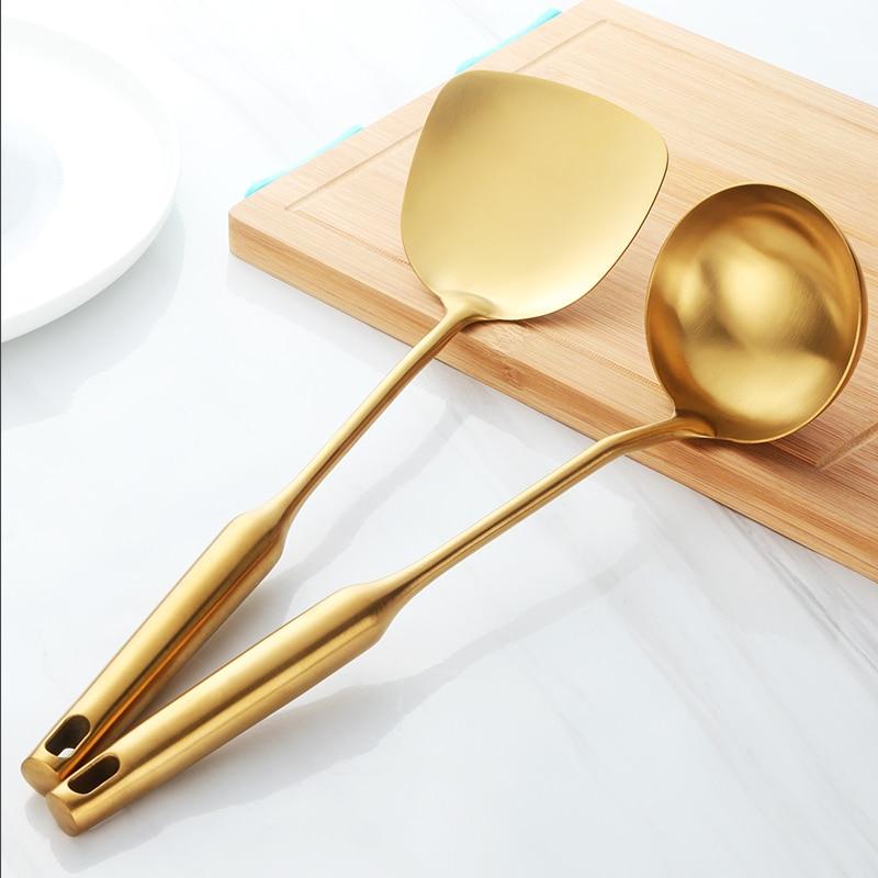 Kitchen Utensil Set Stainless Steel, Fish Slice Turner and Soup Ladle, Cooking Tools Set for Frying and Serving