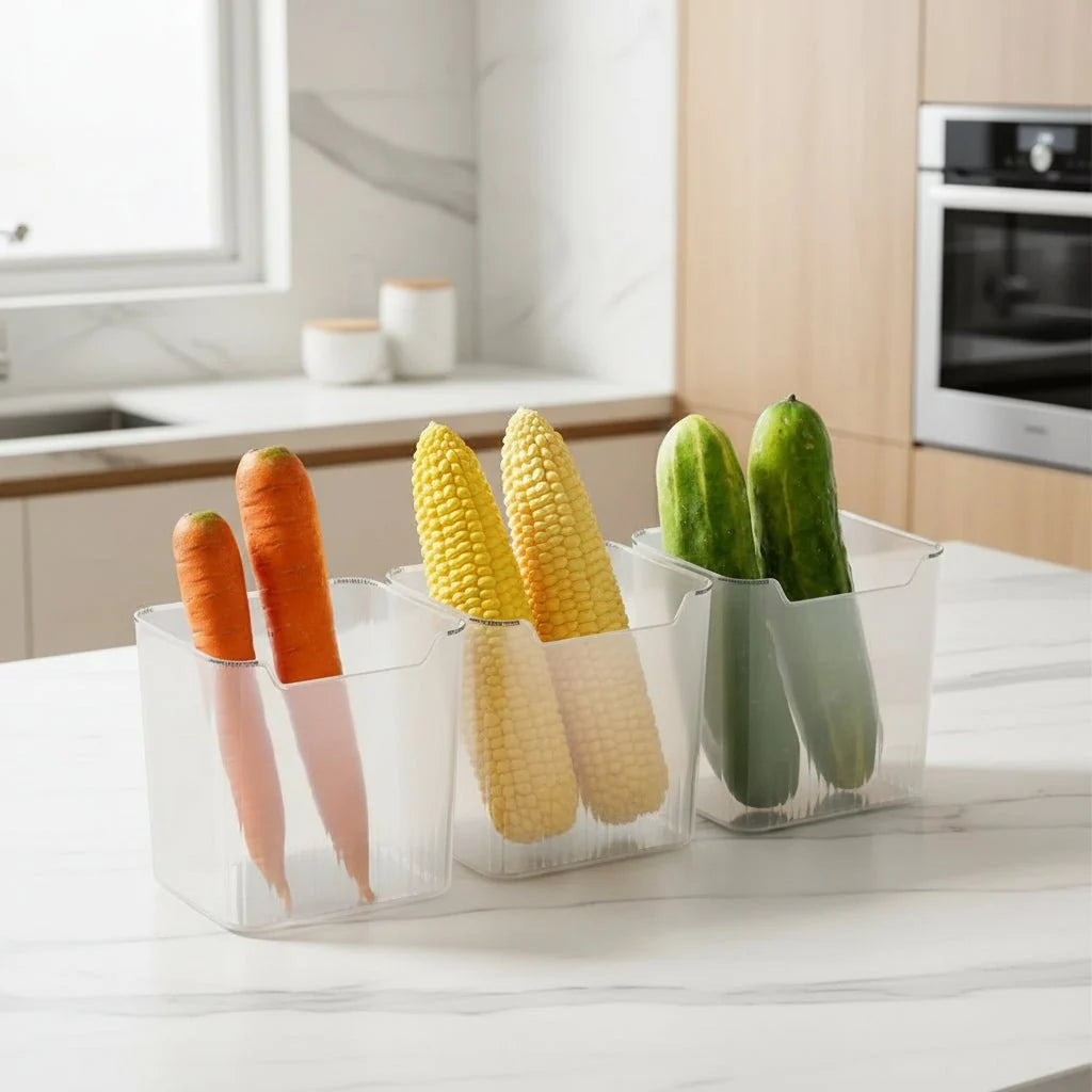 Plastic Storage Boxes for Fridge, 3 Pack Clear Fridge Organiser, Food Storage Container for Kitchen Storage and Pantry
