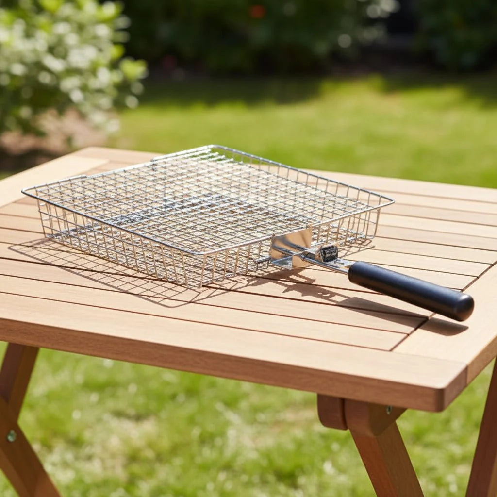 BBQ Grill Basket in Stainless Steel, Fish Grill Basket for Vegetables, Portable Barbecue Basket, BBQ Accessories