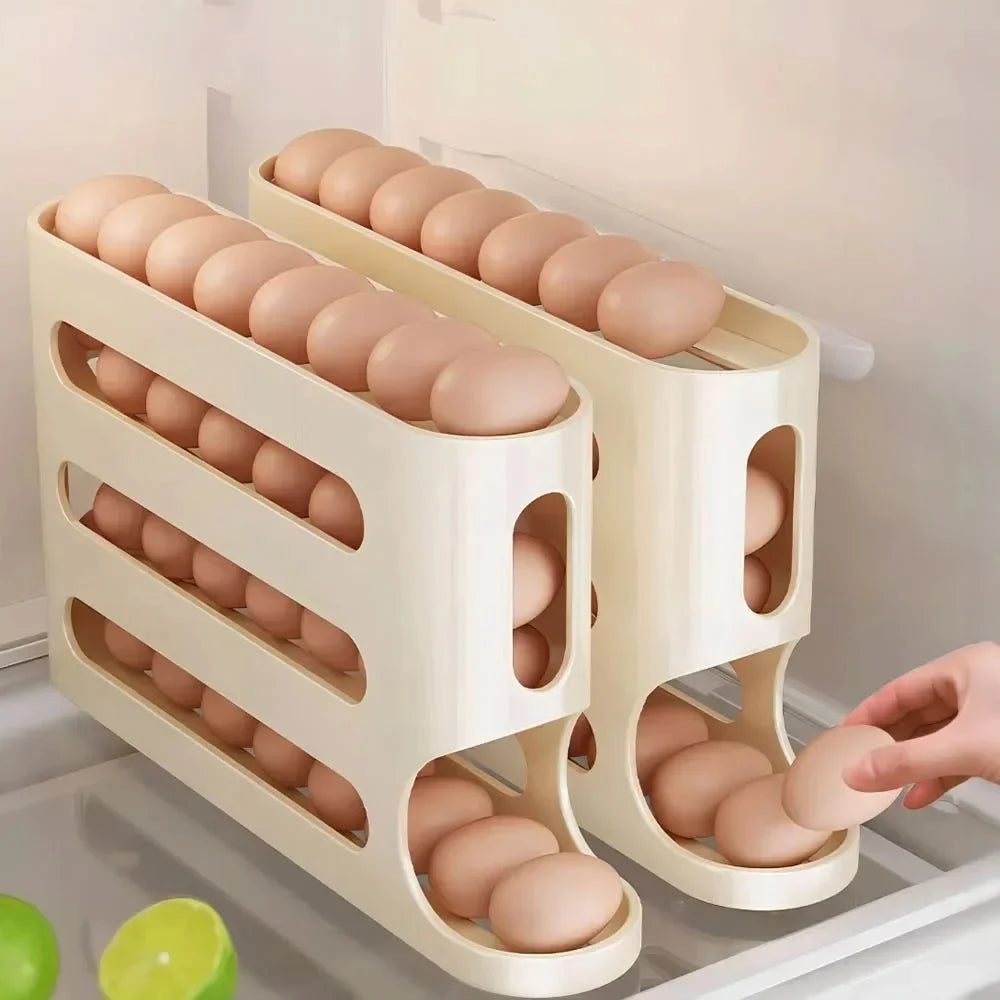 Egg Holders for Fridge, 4 Layer Automatic Rolling Egg Dispenser, Egg Storage Fridge Organiser for Kitchen and Pantry