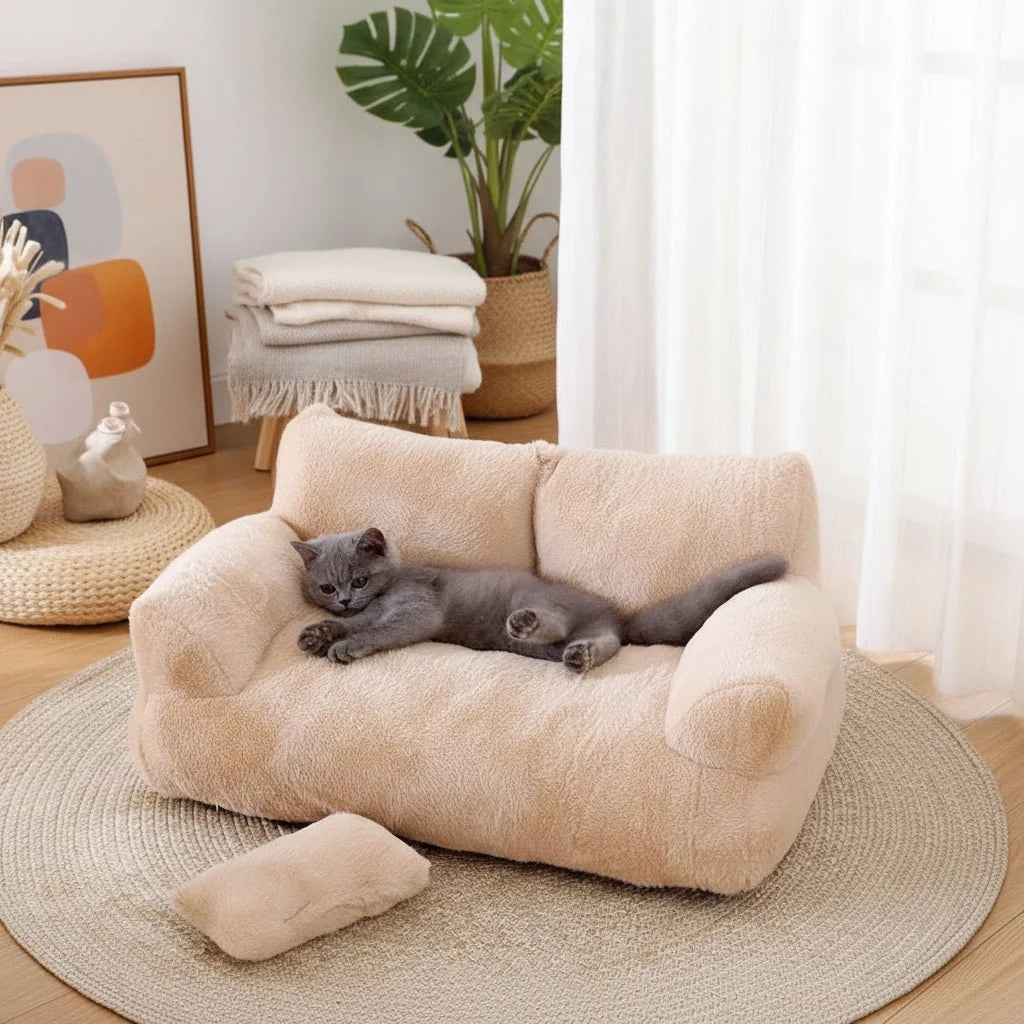 Dog Sofa Bed with Raised Edge, Cat Sofa with Headrest – image 5