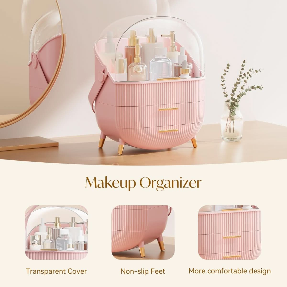 Makeup Organiser, Clear Cosmetic Organiser Box, Dustproof Makeup Storage Box with Compartments and Makeup Brush Holder_12