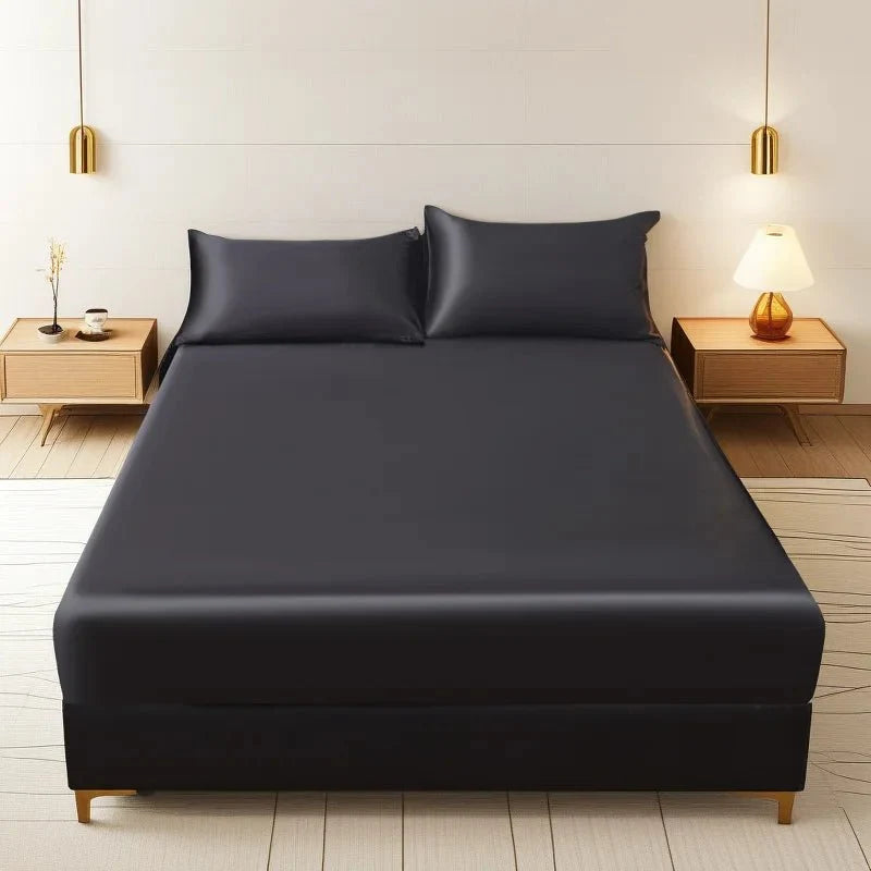 Fitted Bed Sheet, Cooling Fitted Sheet in Satin Look Microfibre, Satin Bed Sheet with Elastic in 71x132 to 198x203 cm_01