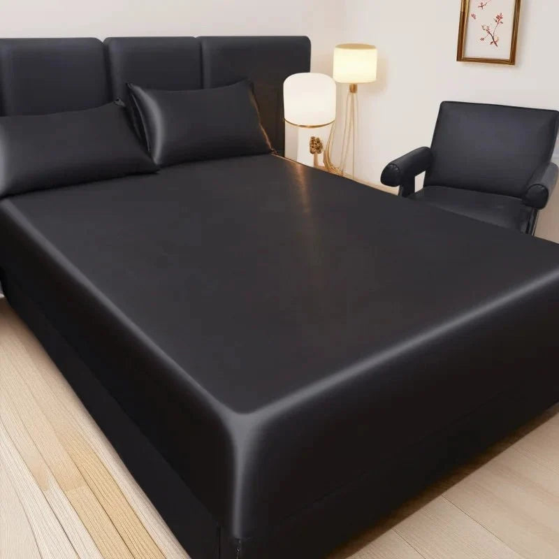 Fitted Bed Sheet, Cooling Fitted Sheet in Satin Look Microfibre, Satin Bed Sheet with Elastic in 71x132 to 198x203 cm_02