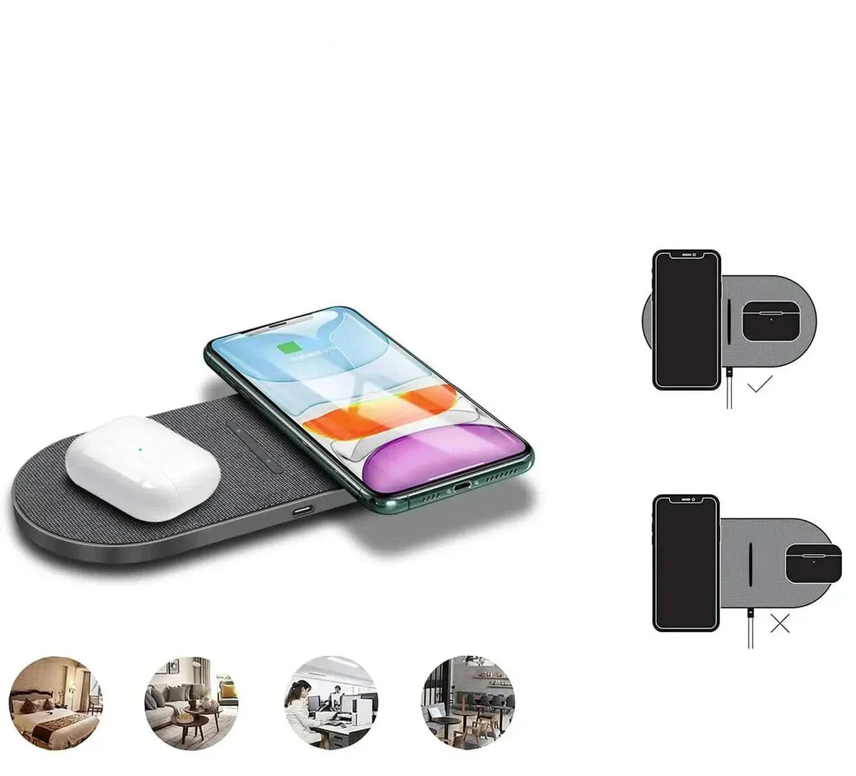 Wireless Charging Station for iPhone and Samsung, Wireless Charger for AirPods, Cordless Charger for Qi Devices_04