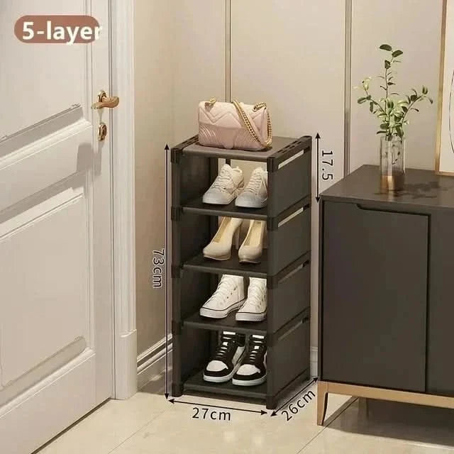 Corner Shoe Rack for Small Spaces, Stackable Shoe Storage Rack up to 8 Tiers, Black Metal Shoe Organiser_02