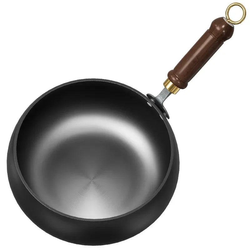 Wrought Iron Frying Pan, Deep Frying Pans with Wooden Handle, Hand Forged Uncoated Iron Pan, 24/28 cm_07