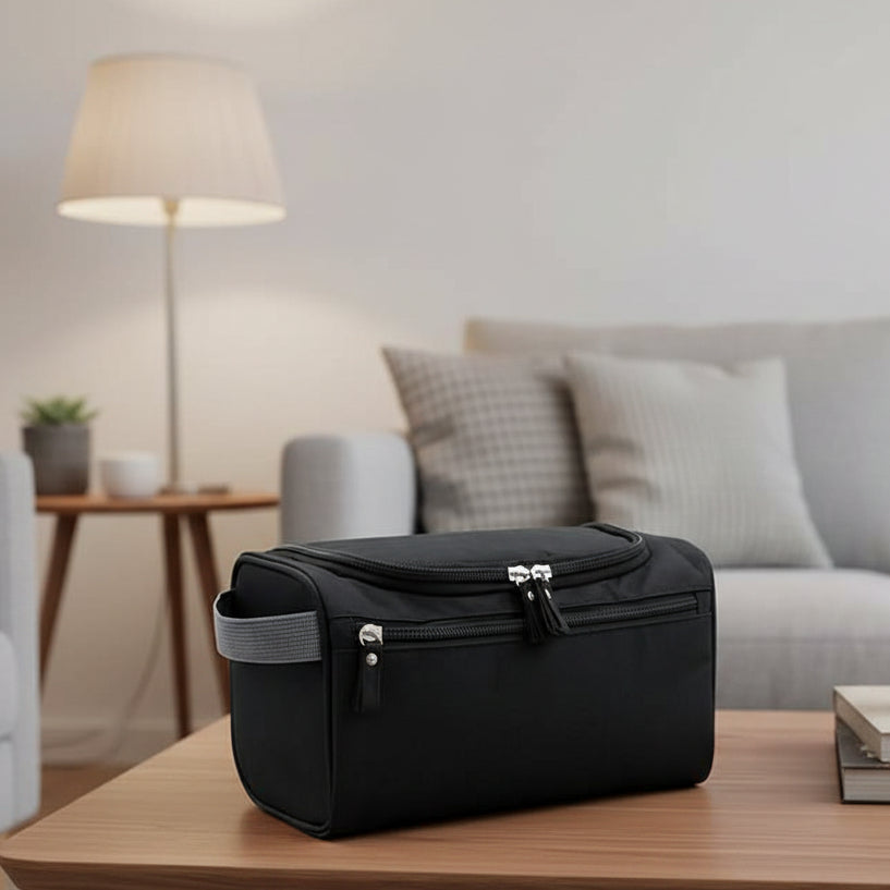 Hanging Wash Bag with Hook, Travel Toiletry Bag in Water Repellent Nylon, Compact Toiletries Bag with Compartments