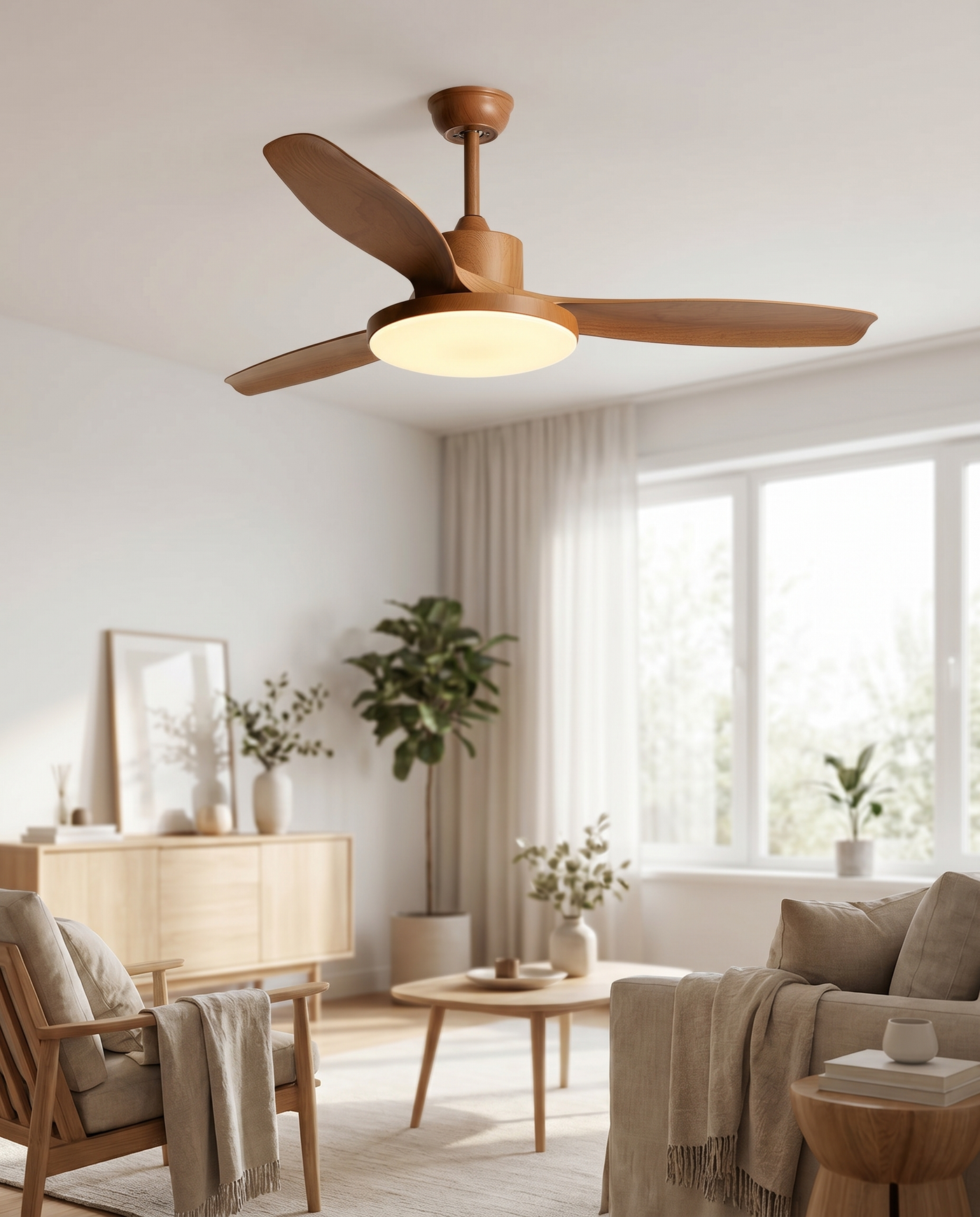 Scandinavian Ceiling Fan with LED Light & Remote Control | Modern Design for Year-Round Comfort 1