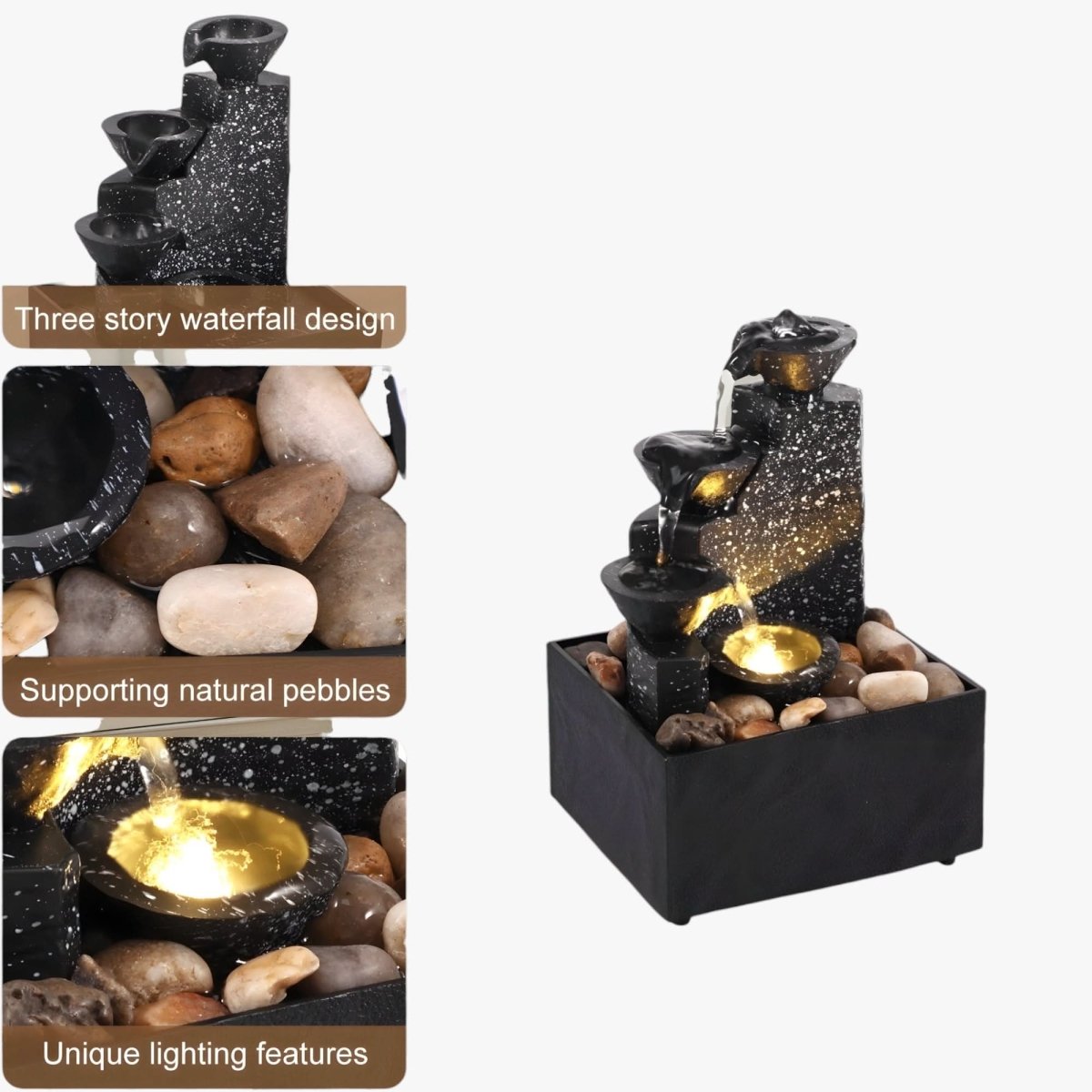 Indoor Water Fountain, Tabletop Waterfall Fountain with LED Ambient Lighting, Indoor Water Feature for Home Decor_05