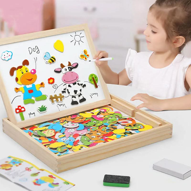 Magnetic Board for Kids, Drawing Board with Magnetic Cards, 3D Wooden Puzzle and Magnetic Game, Wooden Toys for Travel_01