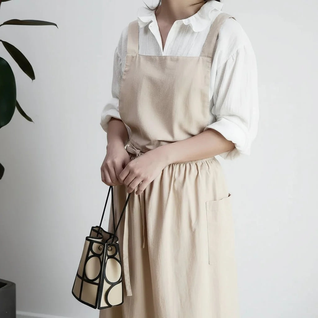 Cotton Aprons with Pockets, Kitchen Apron for Cooking and Baking, One Size Chef Apron, Pinny_08