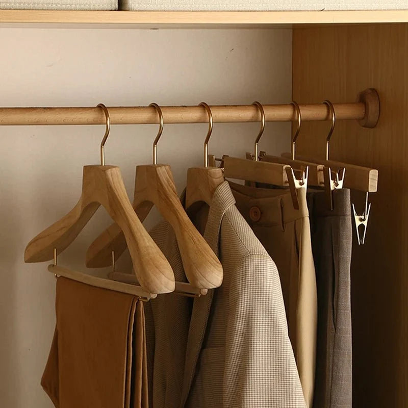 Wooden Coat Hangers, Wide Wooden Clothes Hangers for Wardrobe, Trouser Hangers, Set of 3 for Clothes Storage