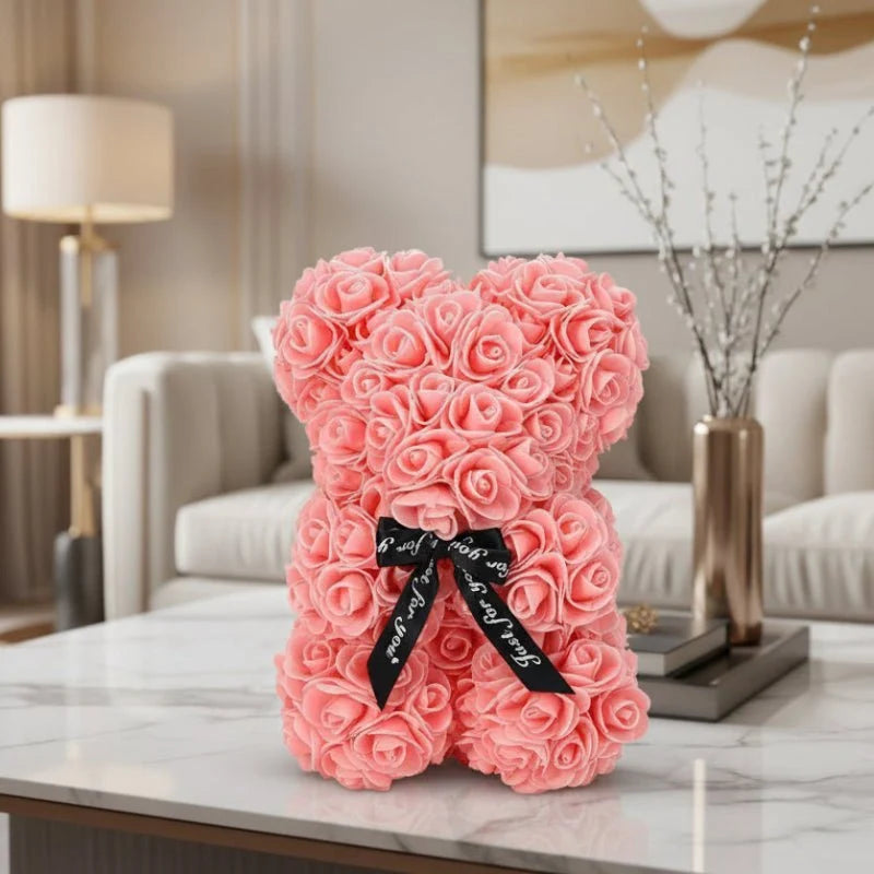 Rose Teddy Bear, Eternal Rose Bear 25 cm, Mothers Day Gift, Valentines Gifts, Anniversary Gift for Birthday and Wedding