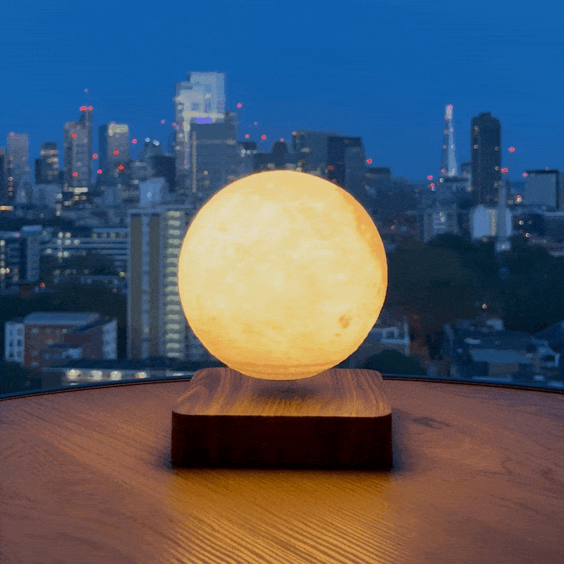 Floating Moon Lamp with Wood Base