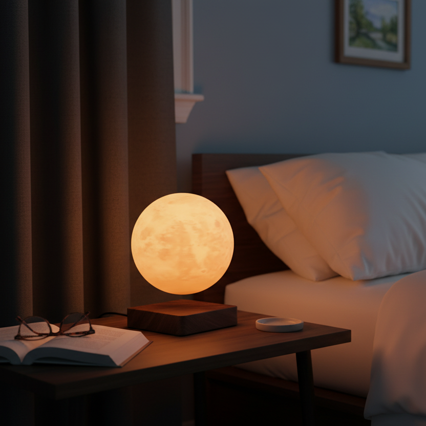 Floating Moon Lamp with Wood Base – image 4