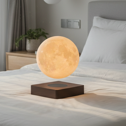Floating Moon Lamp with Wood Base, Levitating Moon Light in 3 Colours, Mood Light for Bedroom and Living Room