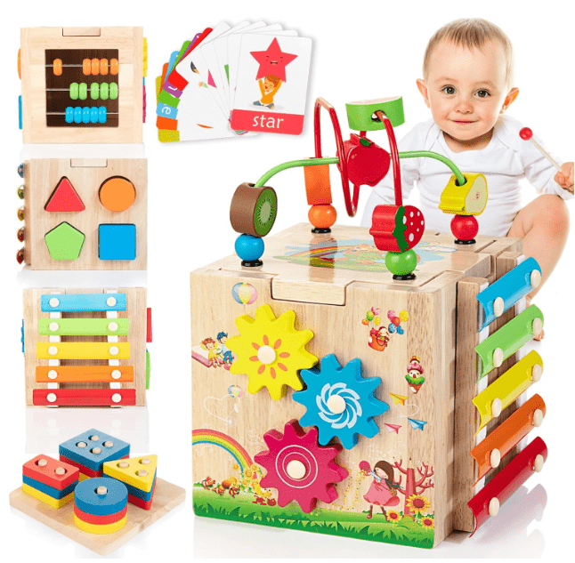 Activity Cube for Toddlers from 18 Months, Soft Play Cube with Bead Maze, Toys for 2 Year Olds, Shape Sorting Toy_06