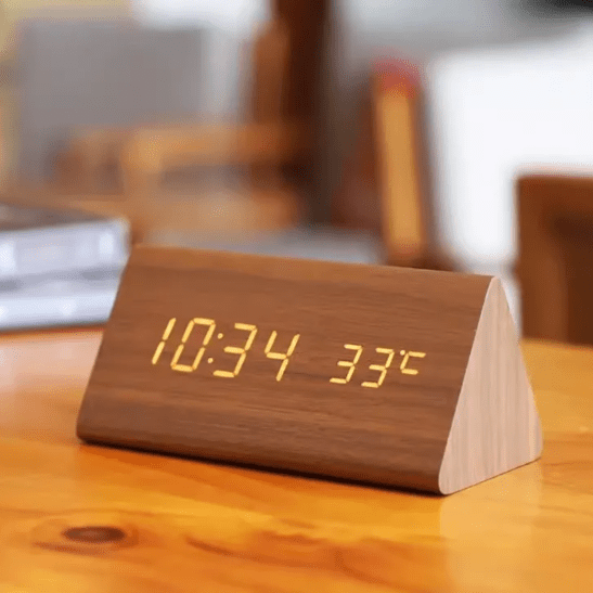 Digital Alarm Clocks, Wooden Digital Clock with LED Display and Voice Control, Table Clock for Home and Office