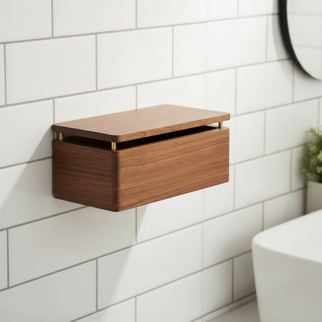 Wall Mounted Toilet Roll Holder, Brass Toilet Roll Holder with Wood