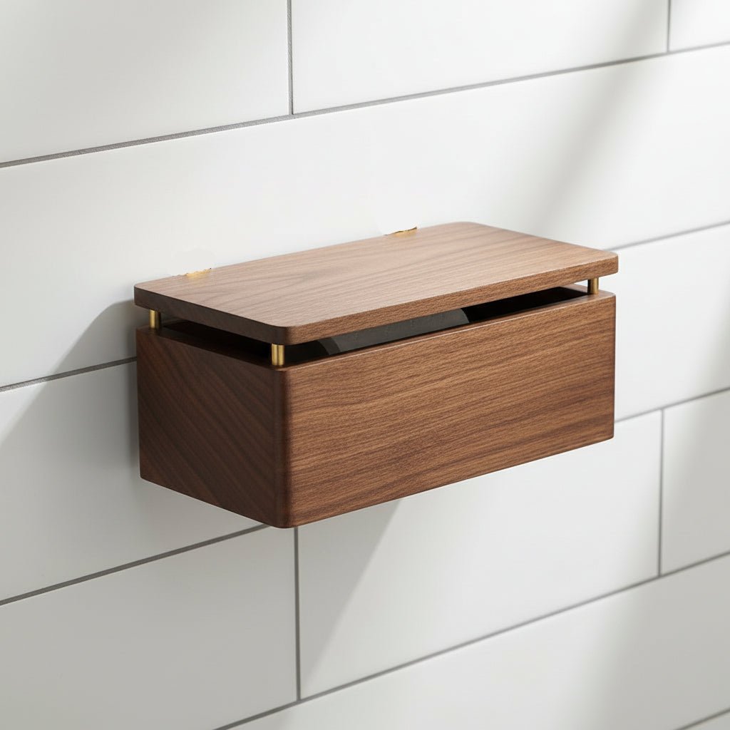 Wall Mounted Toilet Roll Holder, Brass Toilet Roll Holder with Wood, Wooden Toilet Paper Holder, Bathroom Accessories