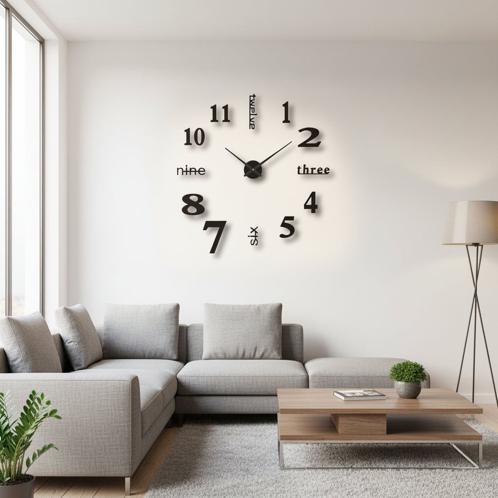 Large Wall Clocks, 3D Wall Clock Stickers with Silent Quartz Movement, Modern Wall Clock for Living Room 40 cm to 130 cm_05