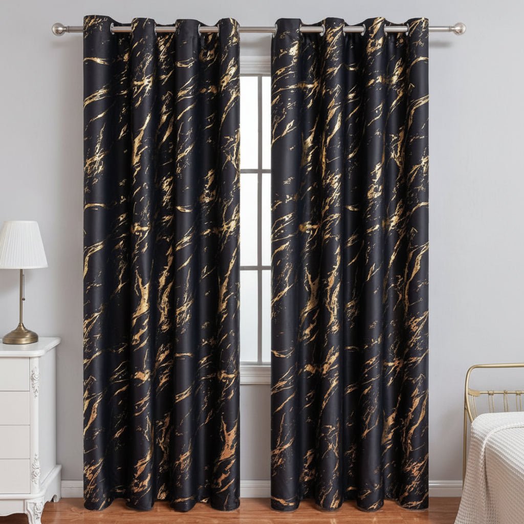 Blackout Curtains with Eyelets, Patterned Curtains in Marble and Wave Print for Living Room, Bedroom Curtains