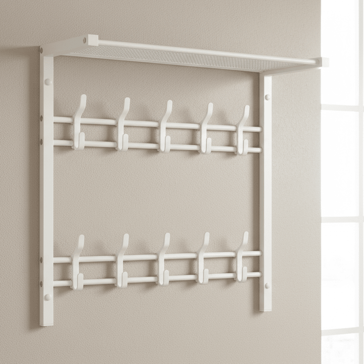 Wall Coat Rack with Shelf and Clothes Rail, Wall Shelf with Coat Hooks, Hallway Storage for Coats and Bags
