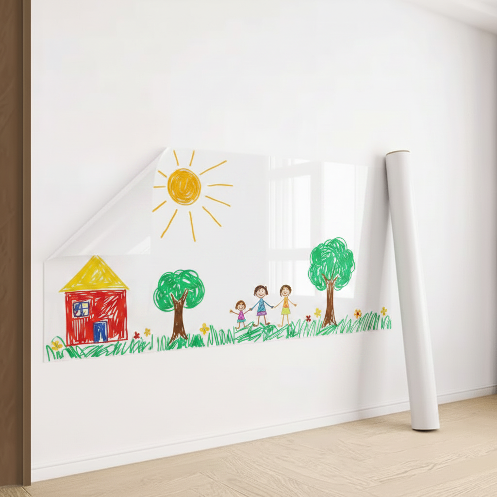 White Wall Protection Film, Sticky Back Plastic Roll, Self Adhesive Wall Protector for Kitchen and Doors, Contact Paper_01