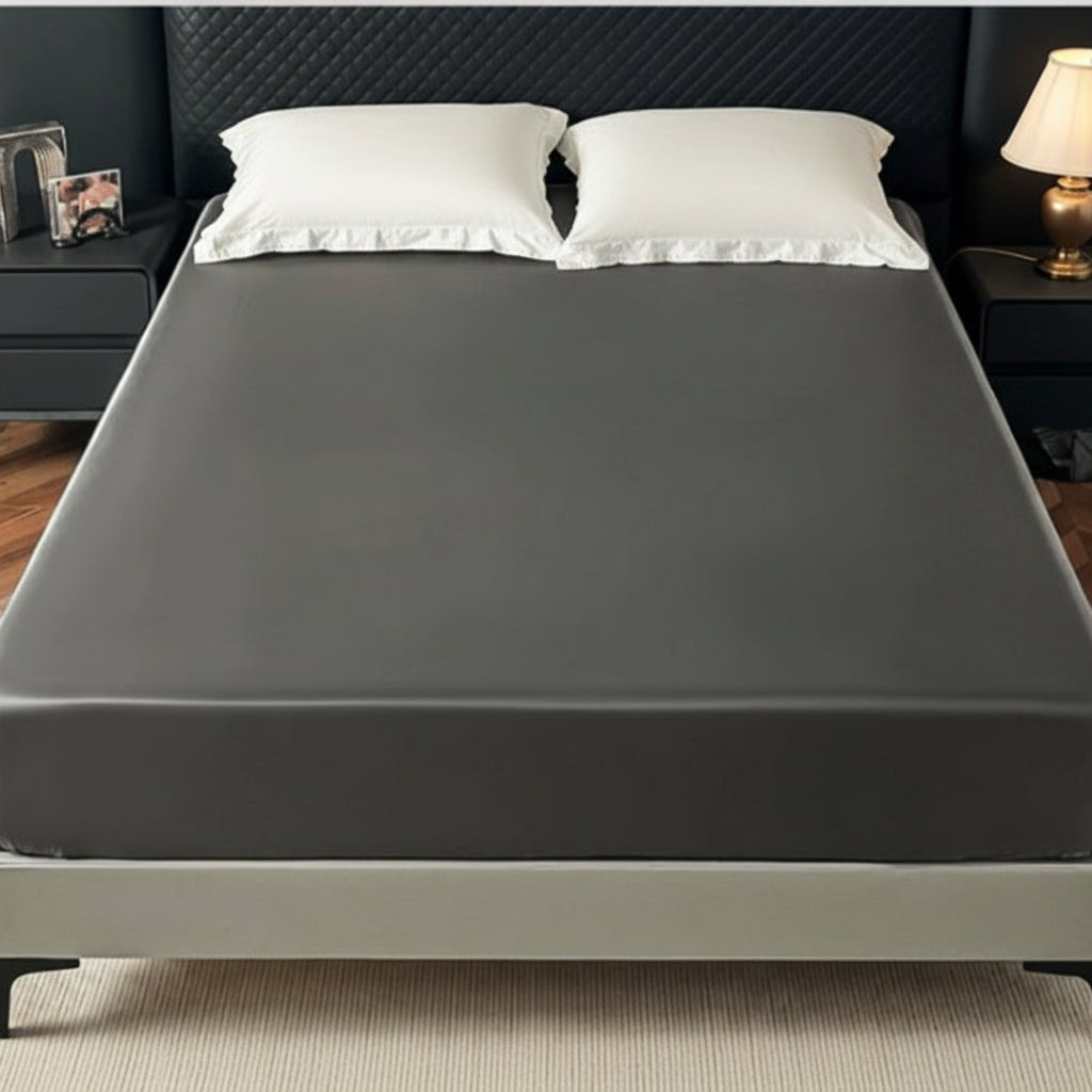 Fitted Bed Sheet, Cooling Fitted Sheet in Ice Silk Satin, Satin Bed Sheet with Elastic in 99x190 to 180x200 cm_05