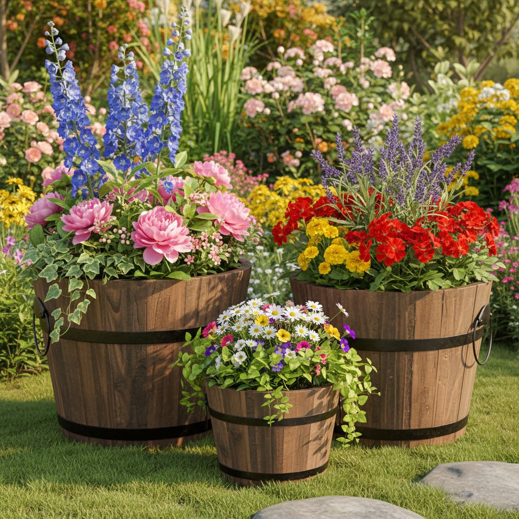 Indoor Planters Set of 3, Wooden Garden Planters for Outdoor, Herb Planter for Balcony and Patio, Wooden Plant Pots