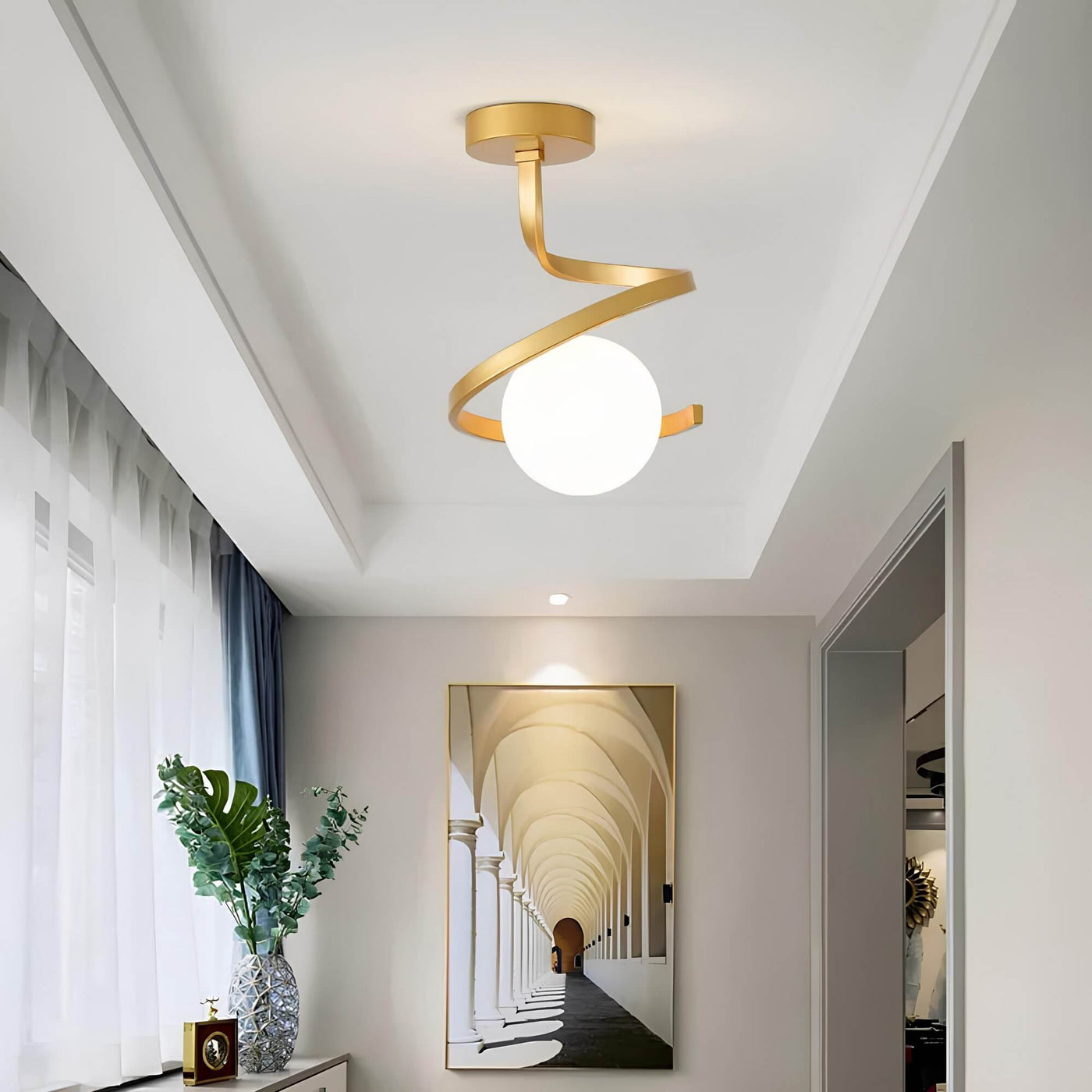 Sculptural Ceiling Light | Modern Iron & Glass Fixture with Dimmable Feature | Elegant Design for Ambiance 0