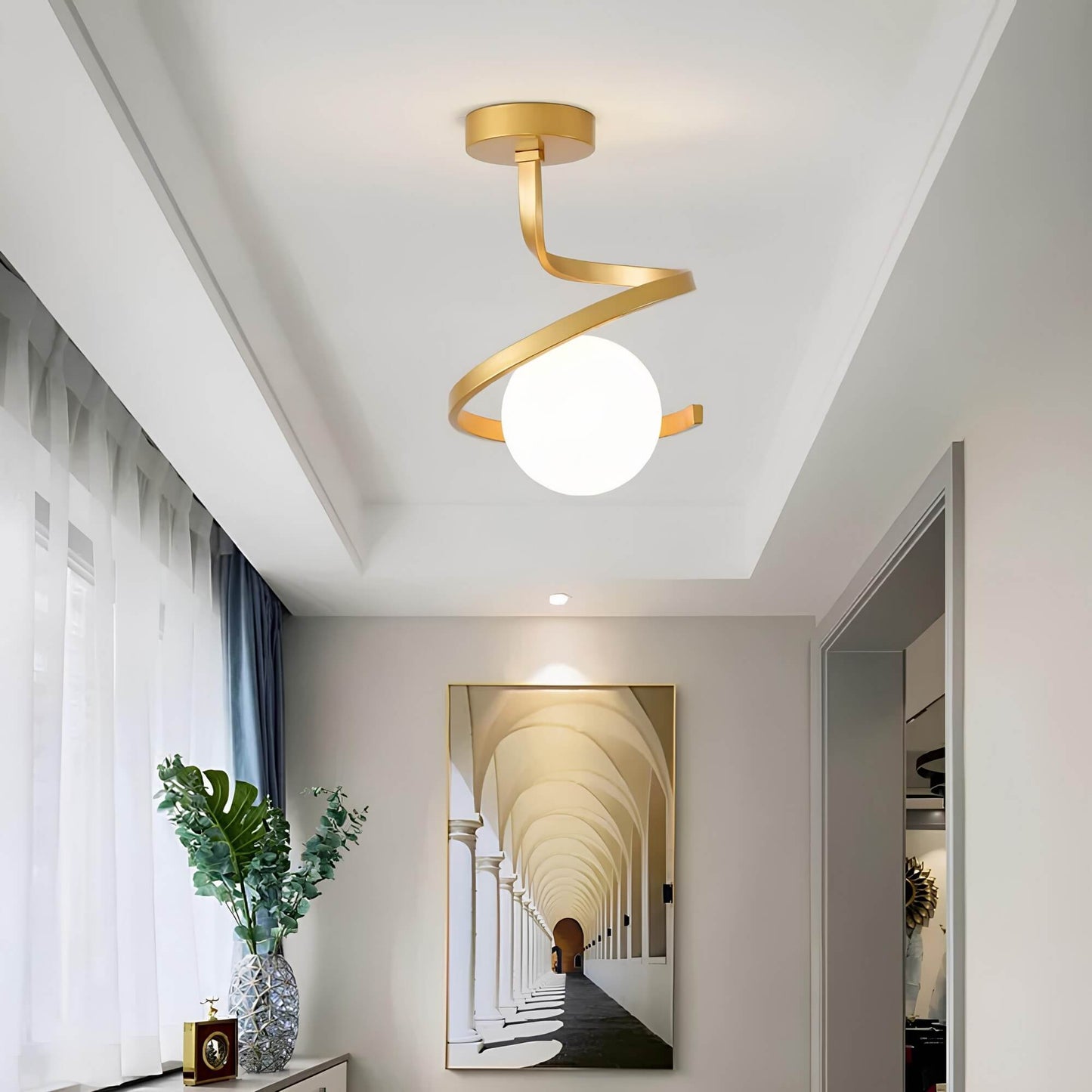 Sculptural Ceiling Light | Modern Iron & Glass Fixture with Dimmable Feature | Elegant Design for Ambiance 0
