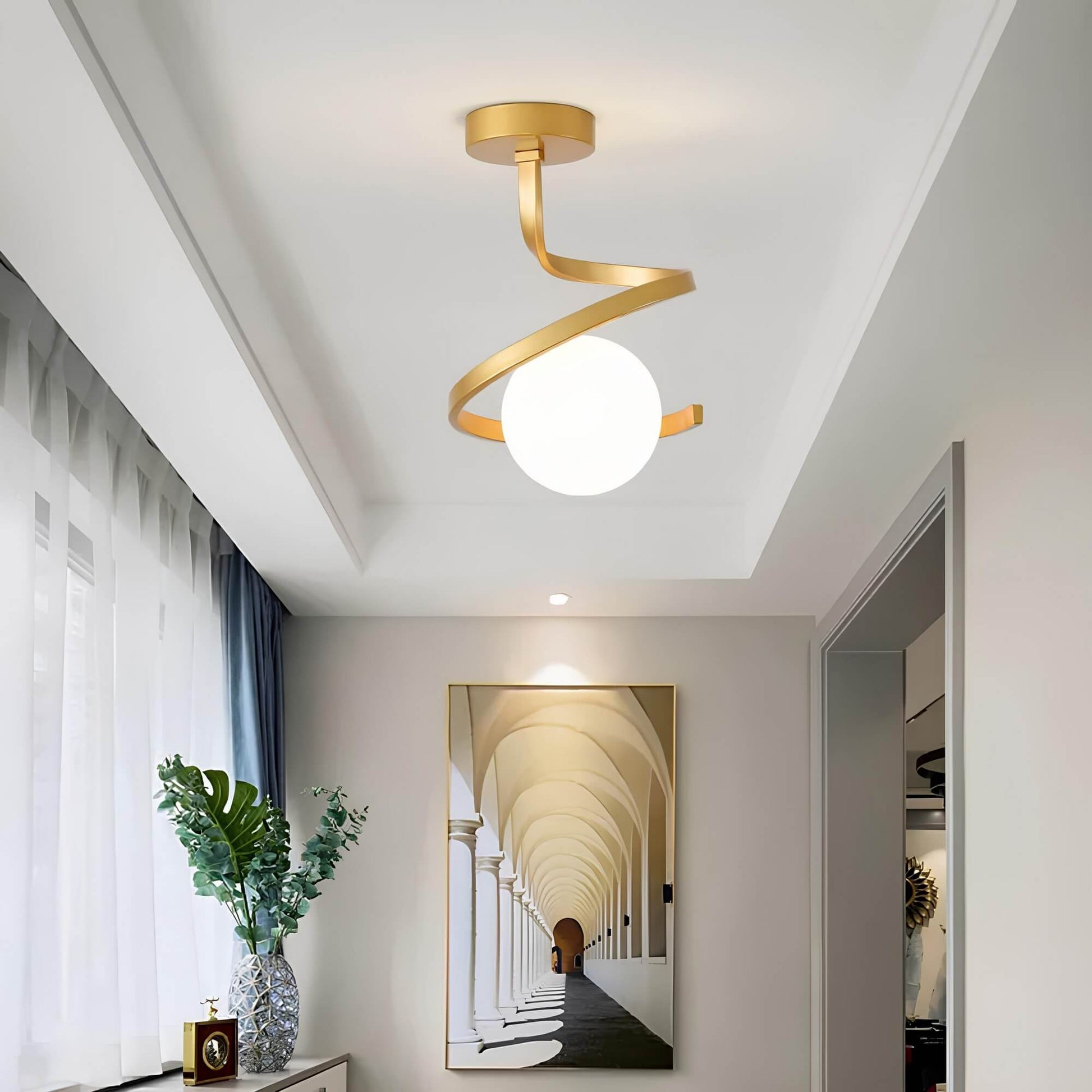 Sculptural Ceiling Light | Modern Iron & Glass Fixture with Dimmable Feature | Elegant Design for Ambiance 0
