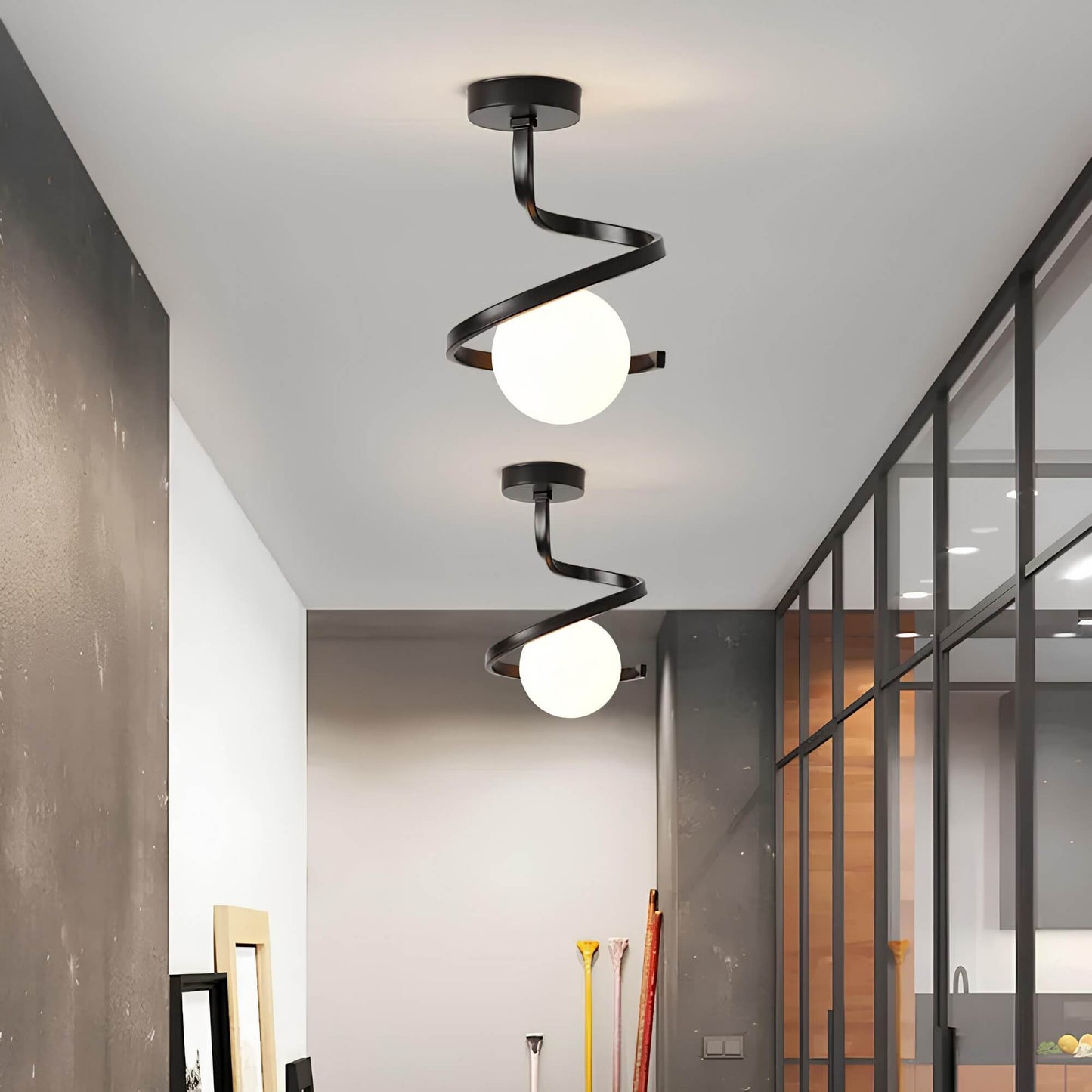 Sculptural Ceiling Light | Modern Iron & Glass Fixture with Dimmable Feature | Elegant Design for Ambiance 4