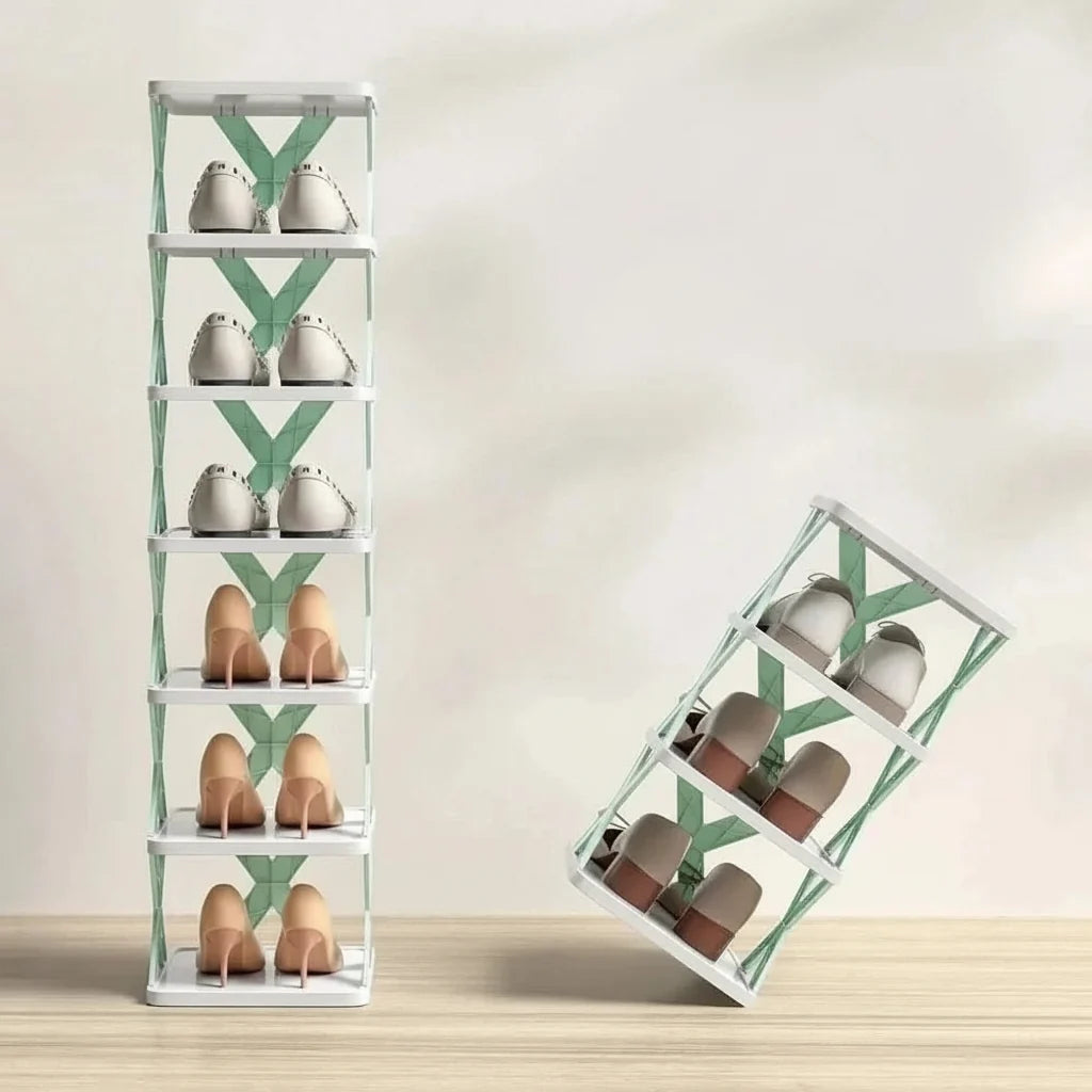 Tall Shoe Rack with 6 to 9 Tiers, Stackable Plastic Shoe Shelves
