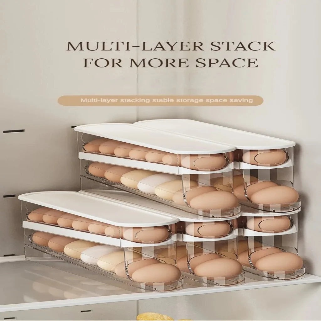 Egg Holders for Fridge, 2 Tier Automatic Rolling Egg Dispenser, Clear Egg Storage Fridge Organiser for Kitchen Storage_10