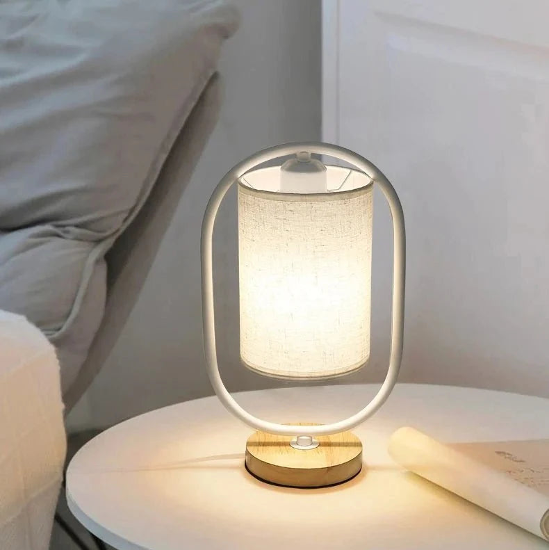 Table Lamp with Fabric Shade, Living Room Table Lamp with Wooden Base, Bedside Lamp for Bedroom with Warm Glow_02