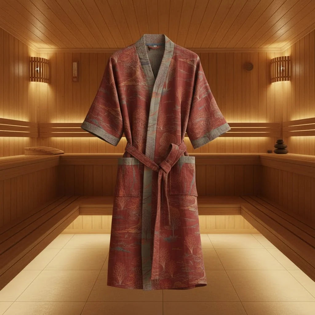 Kimono Bathrobe, Gauze Cotton Dressing Gown with Waist Tie, Reversible Kimono Robe for Loungewear, Cotton House Coat_14