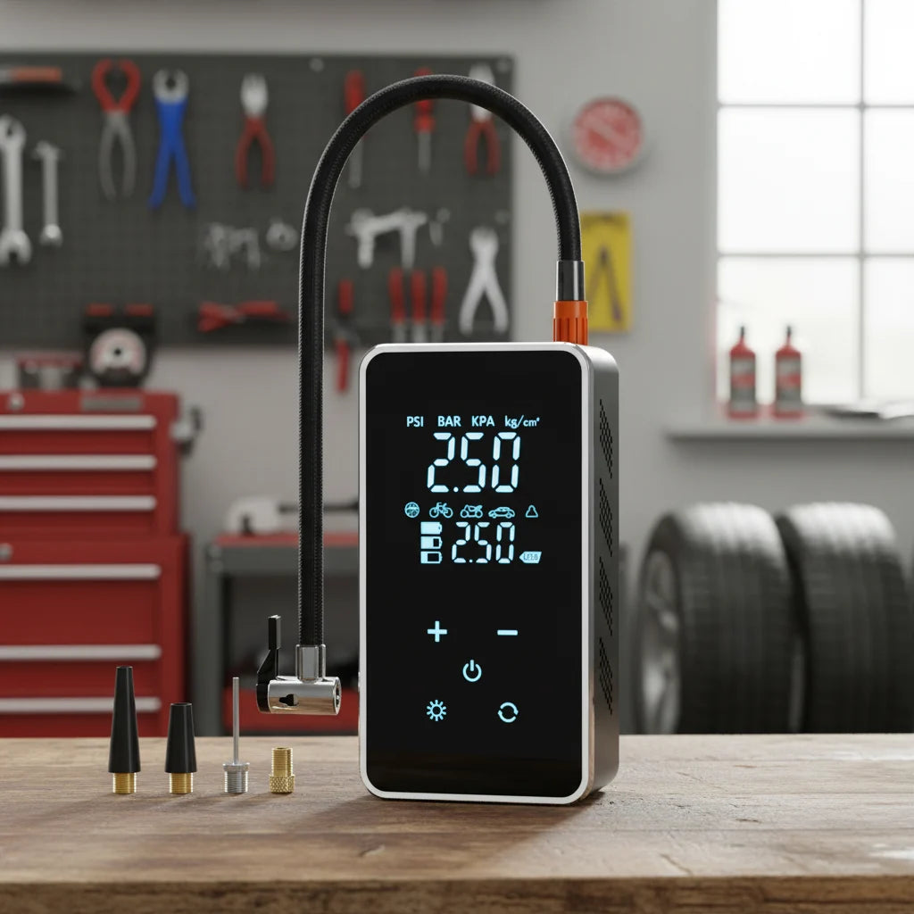 Car Tyre Pump, Cordless Air Pump 150 PSI with Touchscreen, Portable Tyre Inflator for Car and Bike, Car Accessories