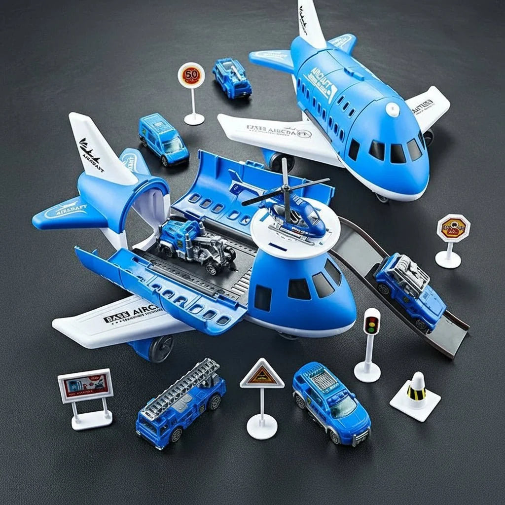 Aeroplane Toy Playset with Mini Cars and Road Signs, Helicopter Toy, Friction Toy Plane for Kids_10