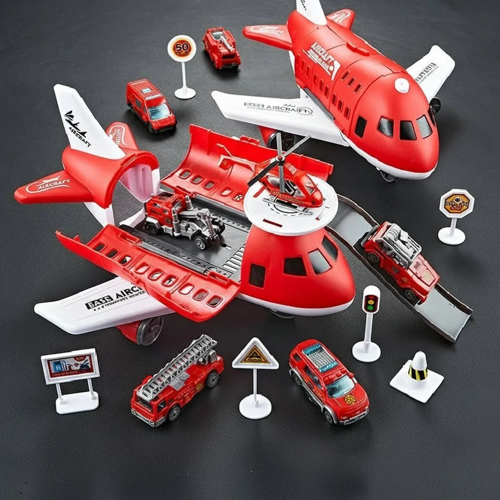 Aeroplane Toy Playset with Mini Cars and Road Signs, Helicopter Toy, Friction Toy Plane for Kids_03