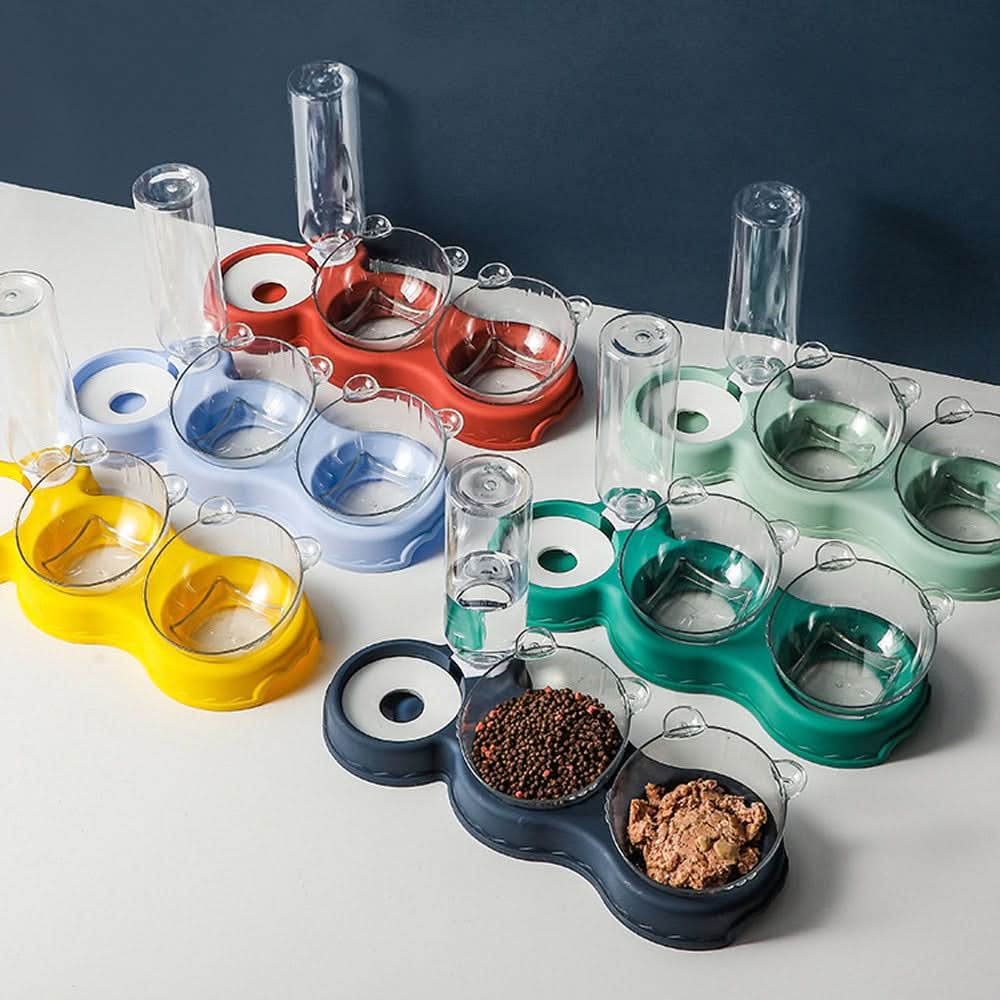 Cat Feeding Station 3 in 1 with Raised Dog Bowl, Cat Water Dispenser, Dog Food and Water Bowl, Raised Cat Bowls