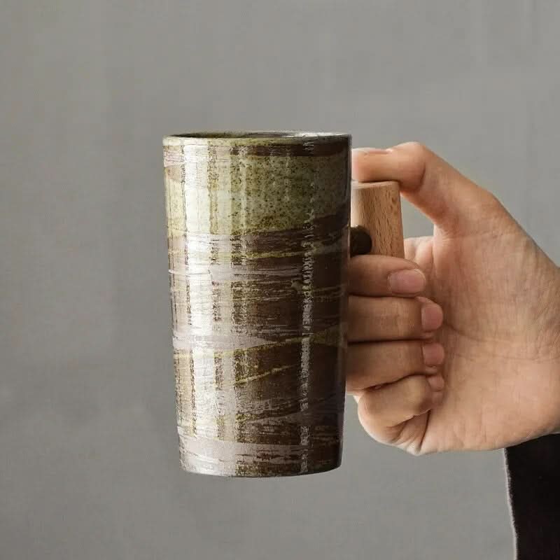Coffee Cups, Handmade Ceramic Coffee Mug with Wood Handle, Cappuccino Cup, Latte Cup in Nordic Design_02