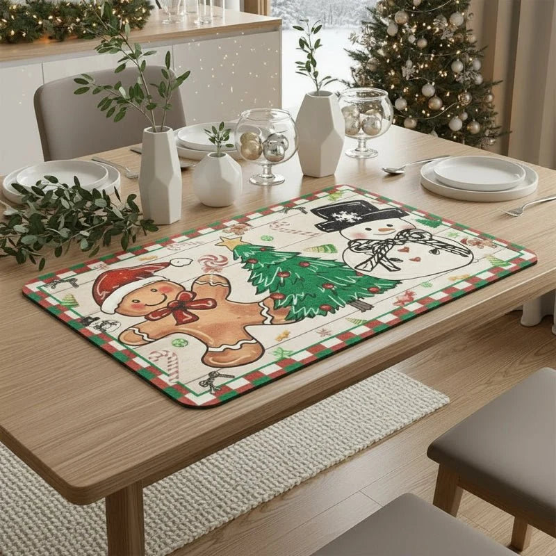 Kitchen Mats for Christmas, Dish Drying Mat, Non Slip Mat for Coffee Machine, Coaster, Christmas Table Decorations