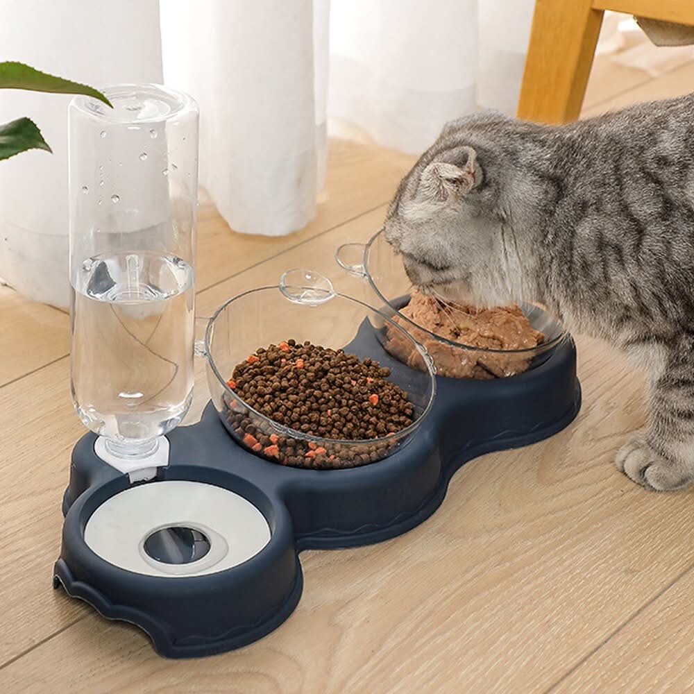Cat Feeding Station 3 in 1 with Raised Dog Bowl, Cat Water Dispenser, Dog Food and Water Bowl, Raised Cat Bowls