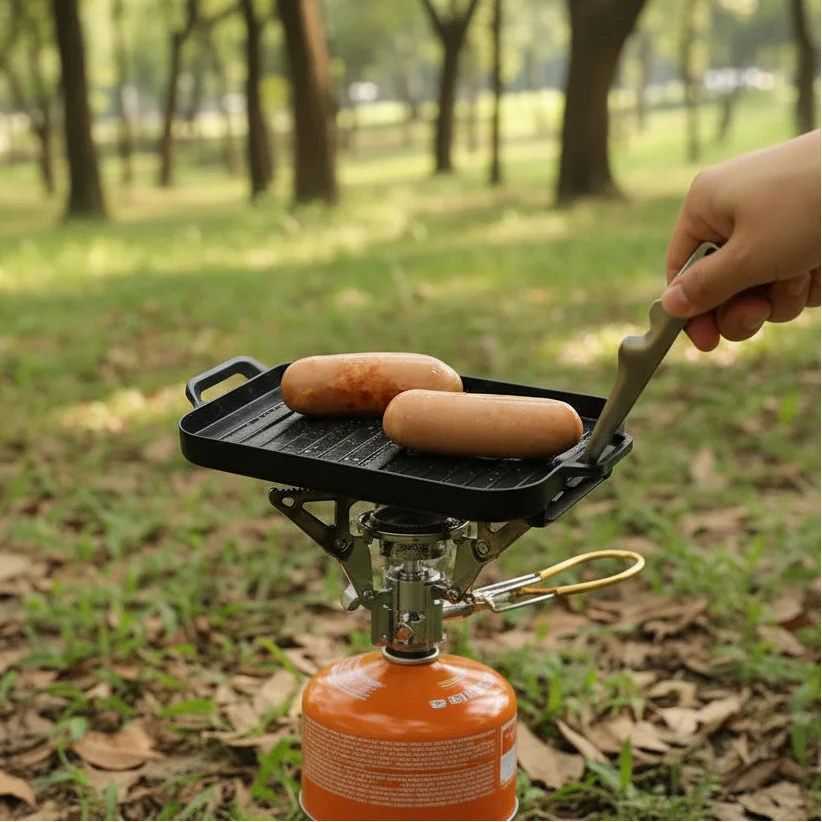 Camping Grill Plate with Tongs and Mesh Bag, Ultralight Camping Cooking Set, Camping Essentials for Picnics