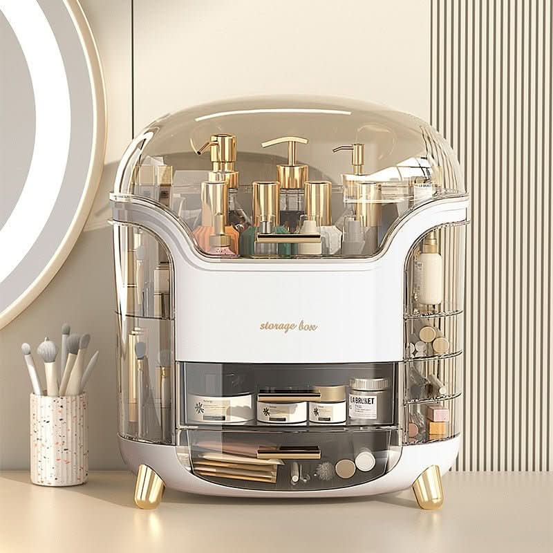 Makeup Organiser, Clear Cosmetic Organiser Box, Dustproof Makeup Storage Box with Compartments and Makeup Brush Holder
