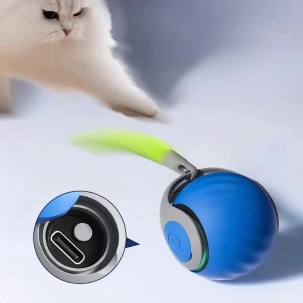 Interactive Cat Toys, Interactive Dog Toys, USB Rechargeable Automatic Cat Toy Rolling Ball with Faux Tail_00